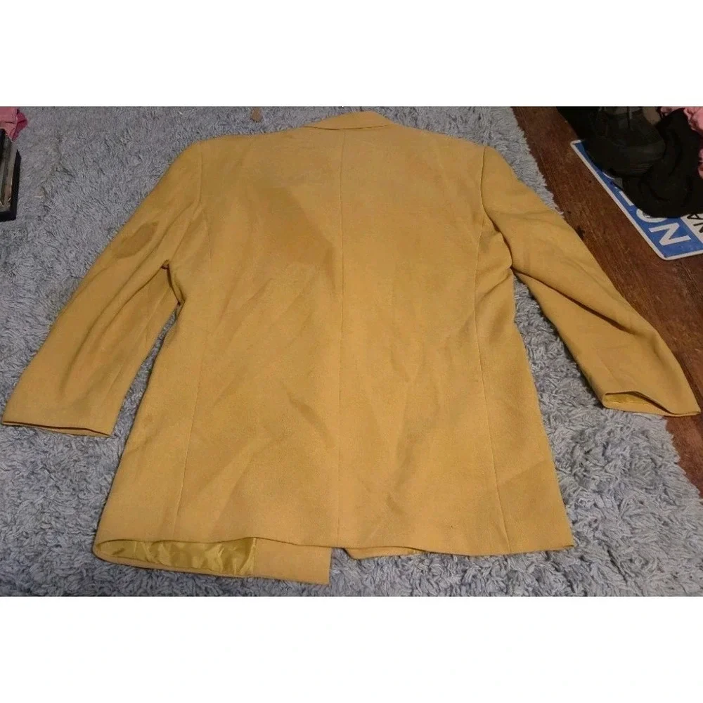 ML Studio‎ Tan Yellow Suit Jacket Coat Mens 42R Polyester Distressed 🟡